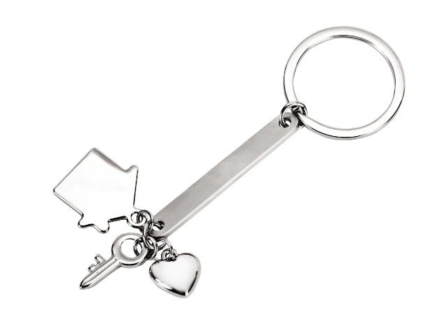 מחזיק מפתחות עם תליונים בצורות בית לב ומפתח